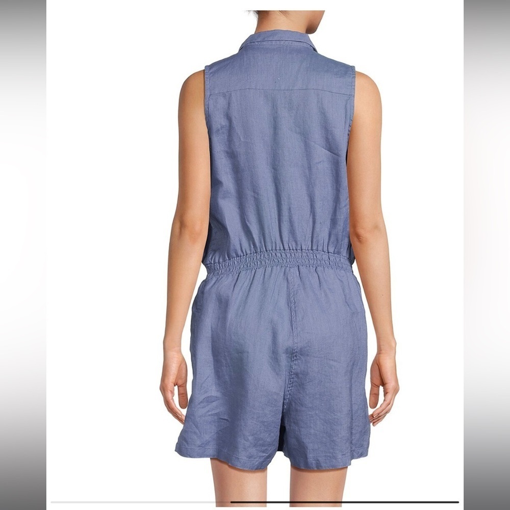 Saks Fifth Ave Linen Romper Size XL Blue Chambray beach coastal gauzy po… - Picture 2 of 5